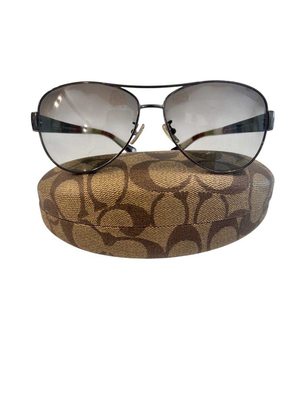 Coach Black Metal Aviator Sunglasses with Gradient Gray Lenses